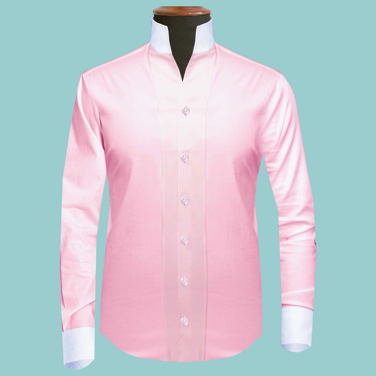 Pink One Piece Collar Shirt For Men Gift Giza Cotton Satin High Tall Neck Stiff Collar Shirt Chinese Mandarin Band Collar Dress Shirt