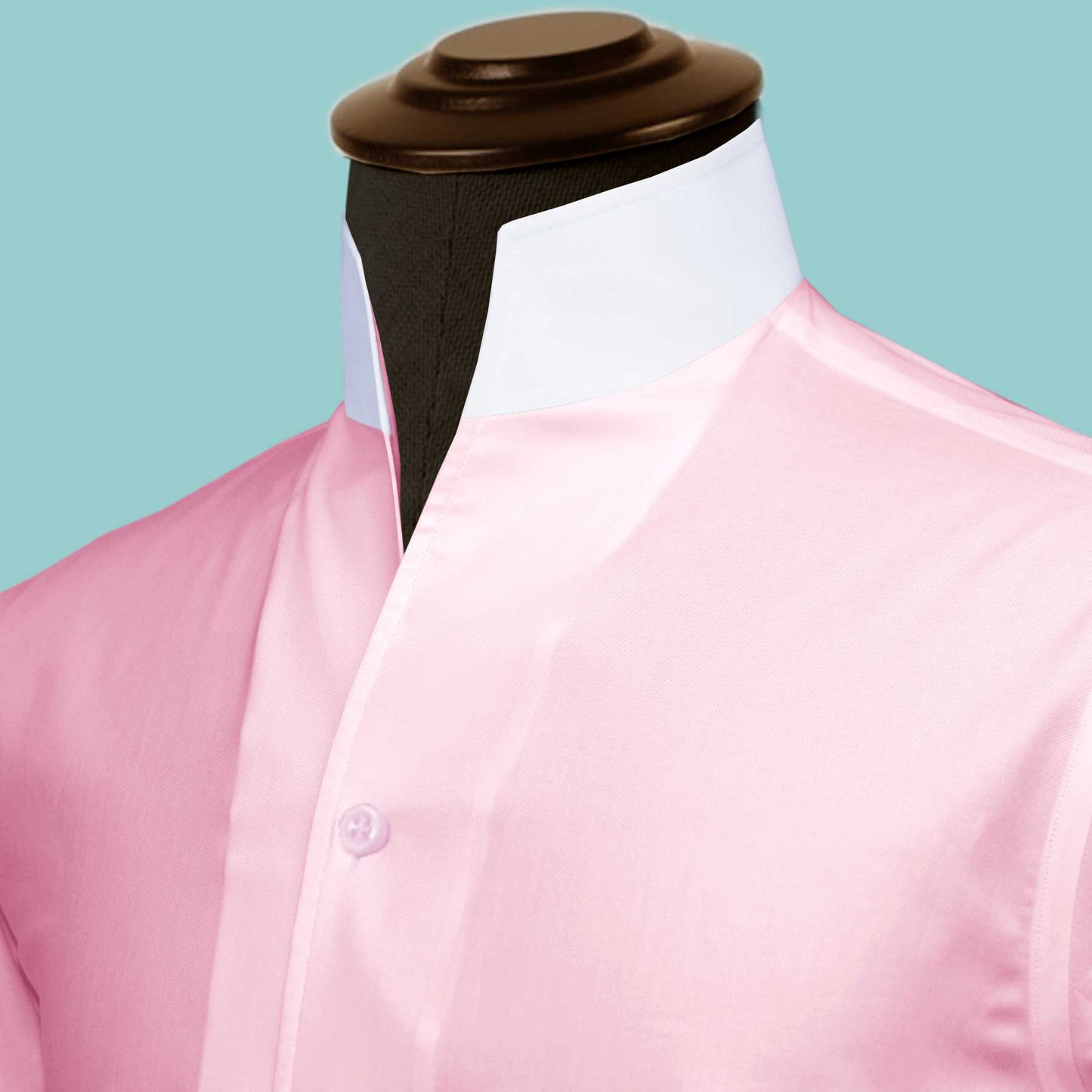 Pink One Piece Collar Shirt For Men Gift Giza Cotton Satin High Tall Neck Stiff Collar Shirt Chinese Mandarin Band Collar Dress Shirt