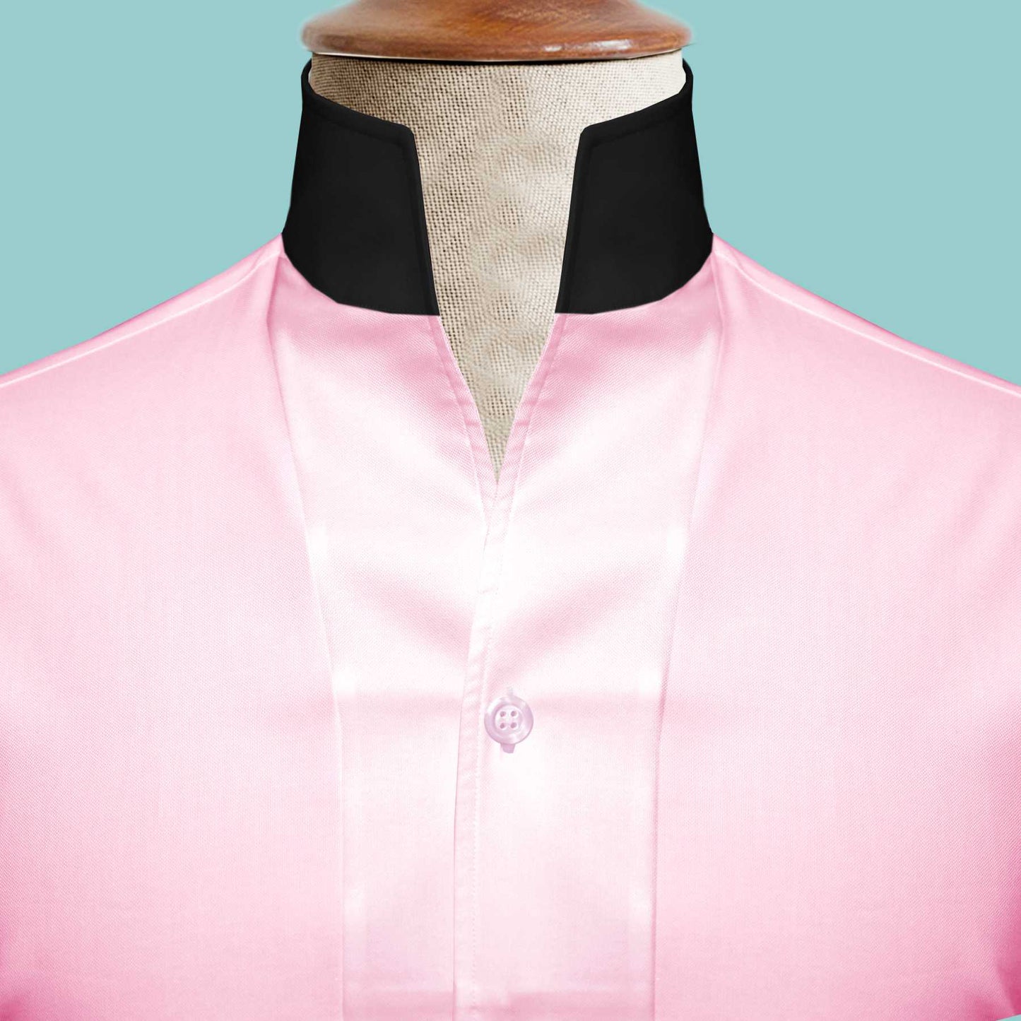 Pink One Piece Collar Shirt For Men Gift Giza Cotton Satin High Tall Neck Stiff Collar Shirt Chinese Mandarin Band Collar Dress Shirt
