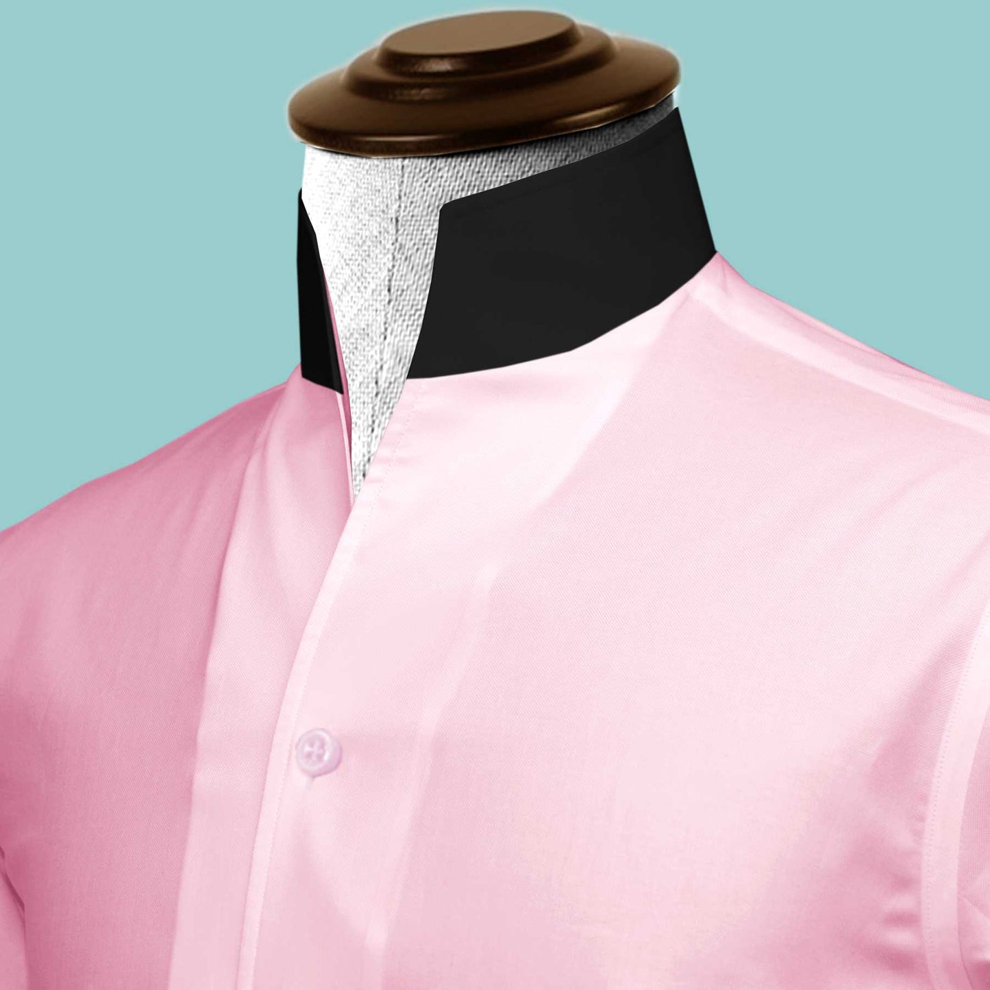 Pink One Piece Collar Shirt For Men Gift Giza Cotton Satin High Tall Neck Stiff Collar Shirt Chinese Mandarin Band Collar Dress Shirt