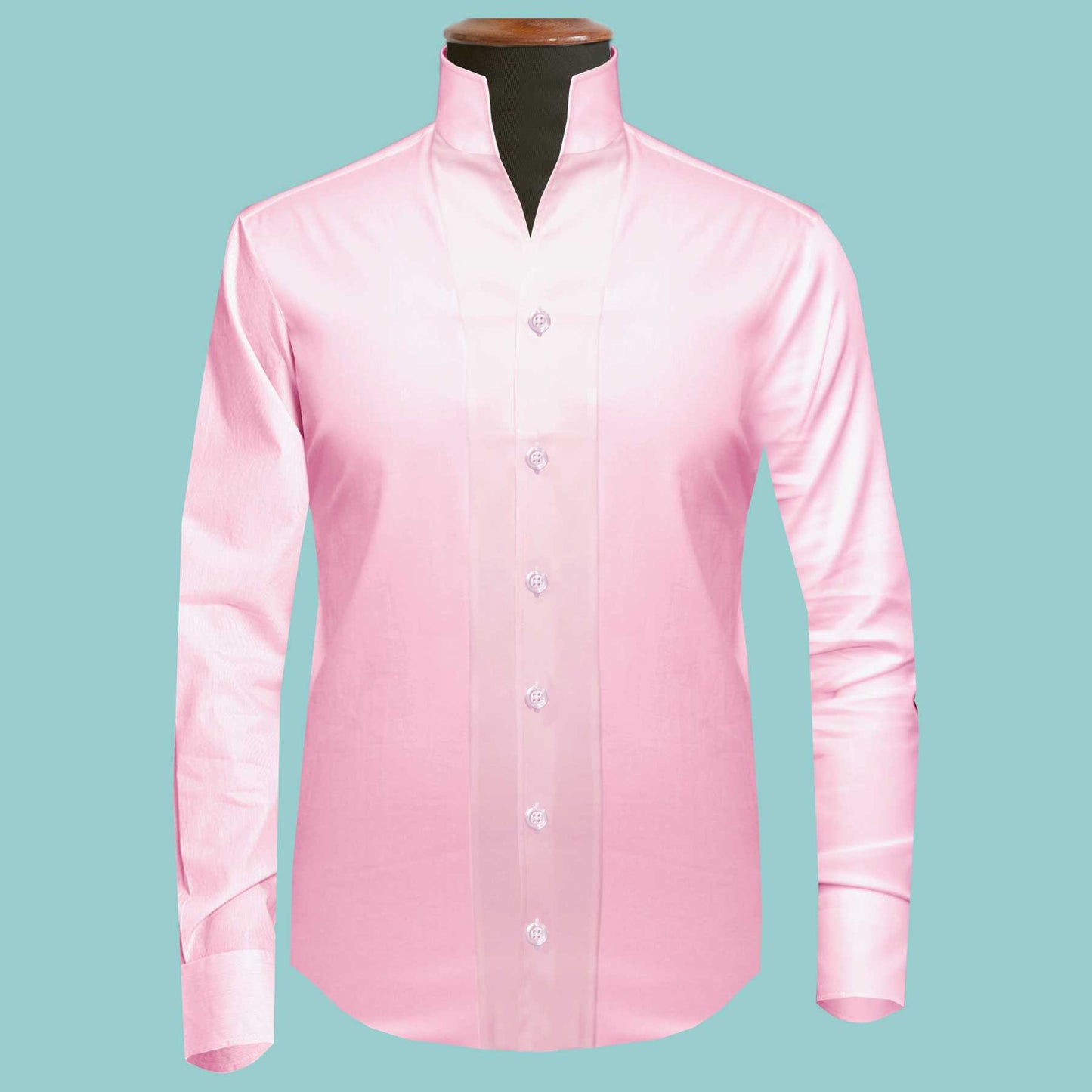 Pink One Piece Collar Shirt For Men Gift Giza Cotton Satin High Tall Neck Stiff Collar Shirt Chinese Mandarin Band Collar Dress Shirt