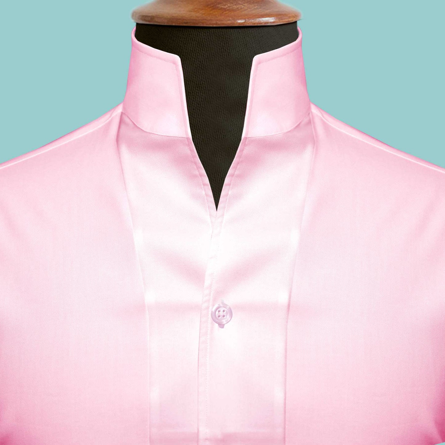 Pink One Piece Collar Shirt For Men Gift Giza Cotton Satin High Tall Neck Stiff Collar Shirt Chinese Mandarin Band Collar Dress Shirt