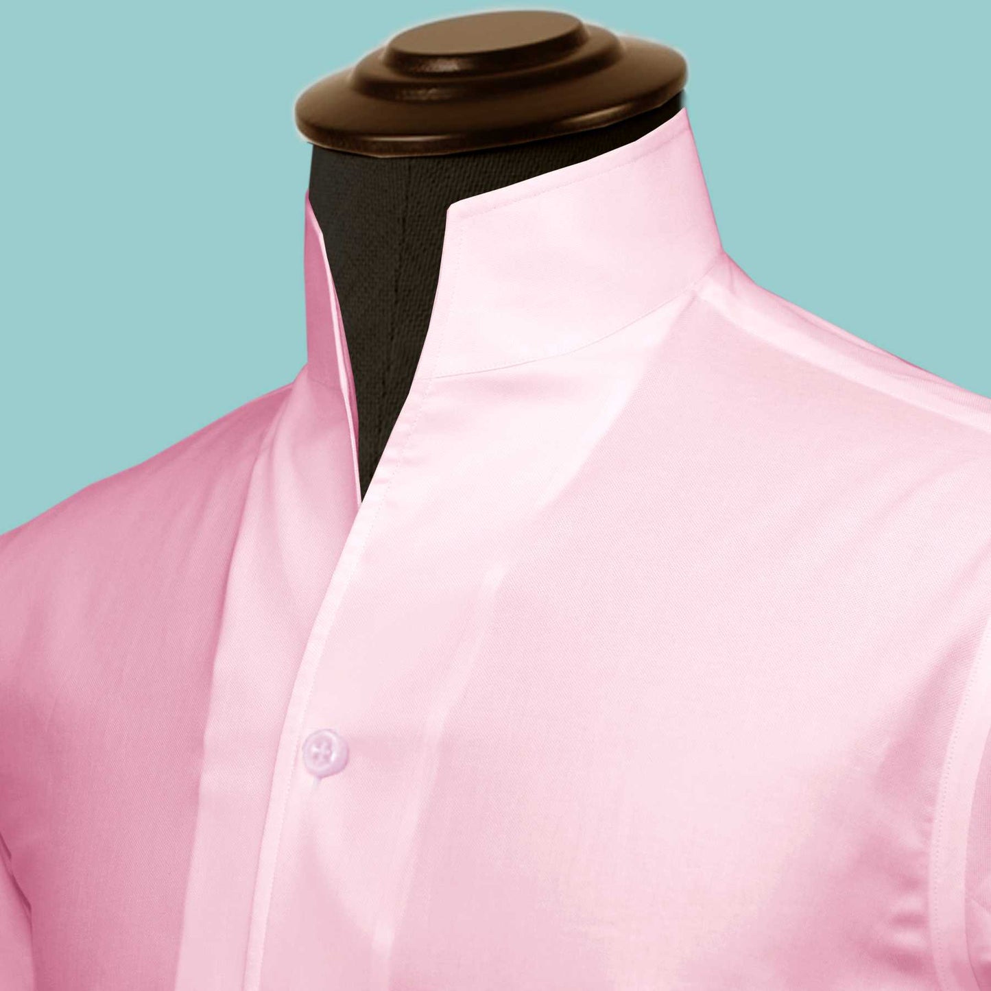 Pink One Piece Collar Shirt For Men Gift Giza Cotton Satin High Tall Neck Stiff Collar Shirt Chinese Mandarin Band Collar Dress Shirt