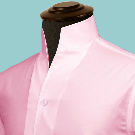 Pink One Piece Collar Shirt For Men Gift Giza Cotton Satin High Tall Neck Stiff Collar Shirt Chinese Mandarin Band Collar Dress Shirt