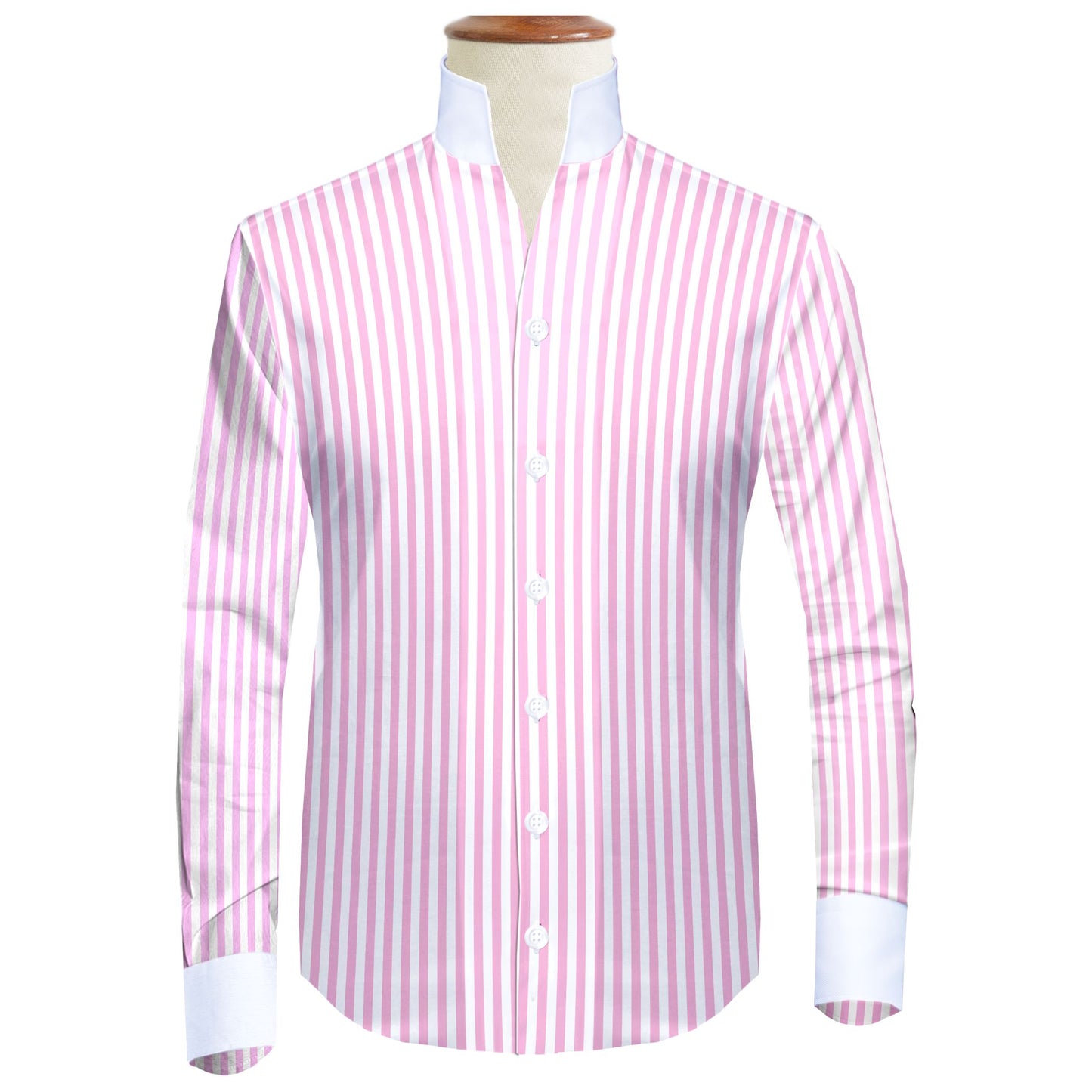 Pink Striped One Piece Collar Shirt For Men Gift Giza Cotton Satin High Tall Neck Stiff Collar Shirt Chinese Mandarin Band Collar Dress Shirt
