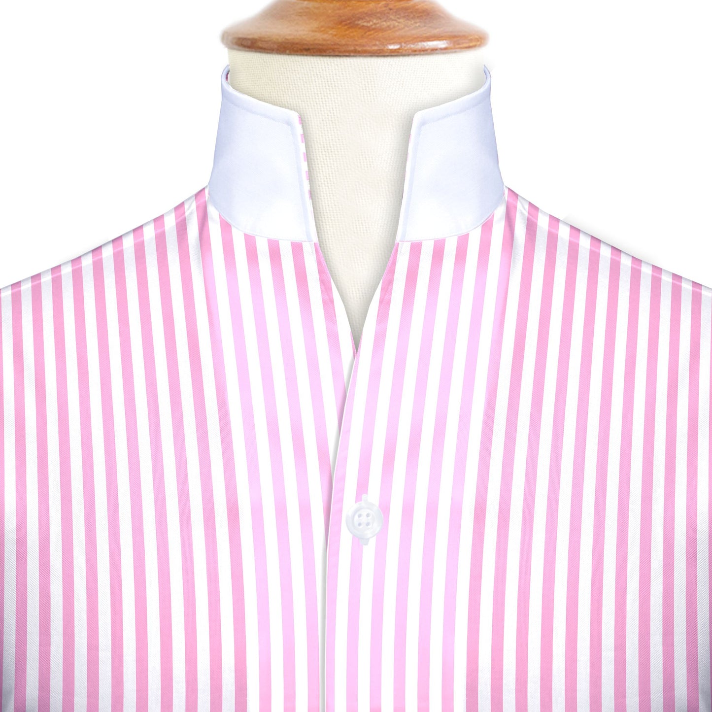 Pink Striped One Piece Collar Shirt For Men Gift Giza Cotton Satin High Tall Neck Stiff Collar Shirt Chinese Mandarin Band Collar Dress Shirt