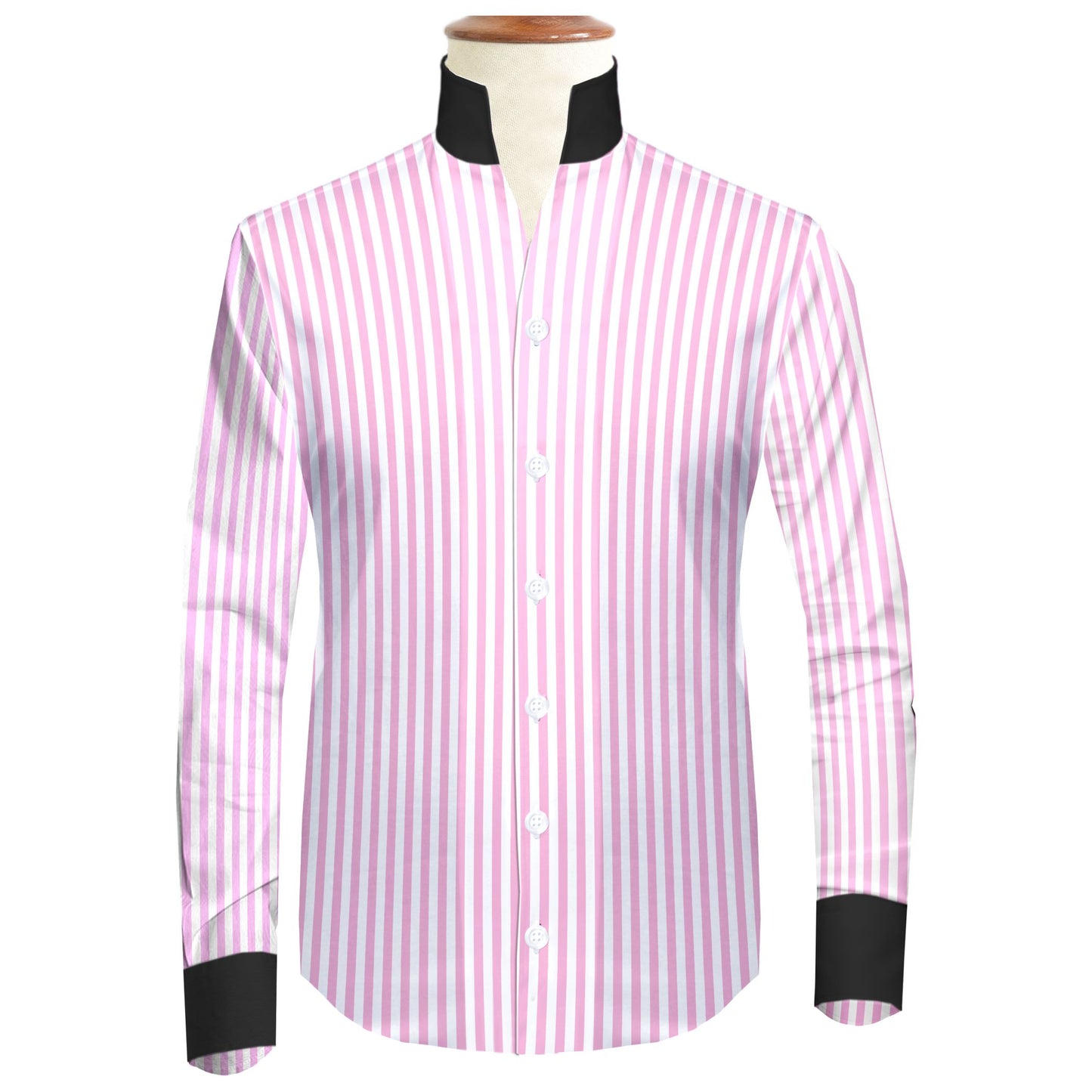 Pink Striped One Piece Collar Shirt For Men Gift Giza Cotton Satin High Tall Neck Stiff Collar Shirt Chinese Mandarin Band Collar Dress Shirt