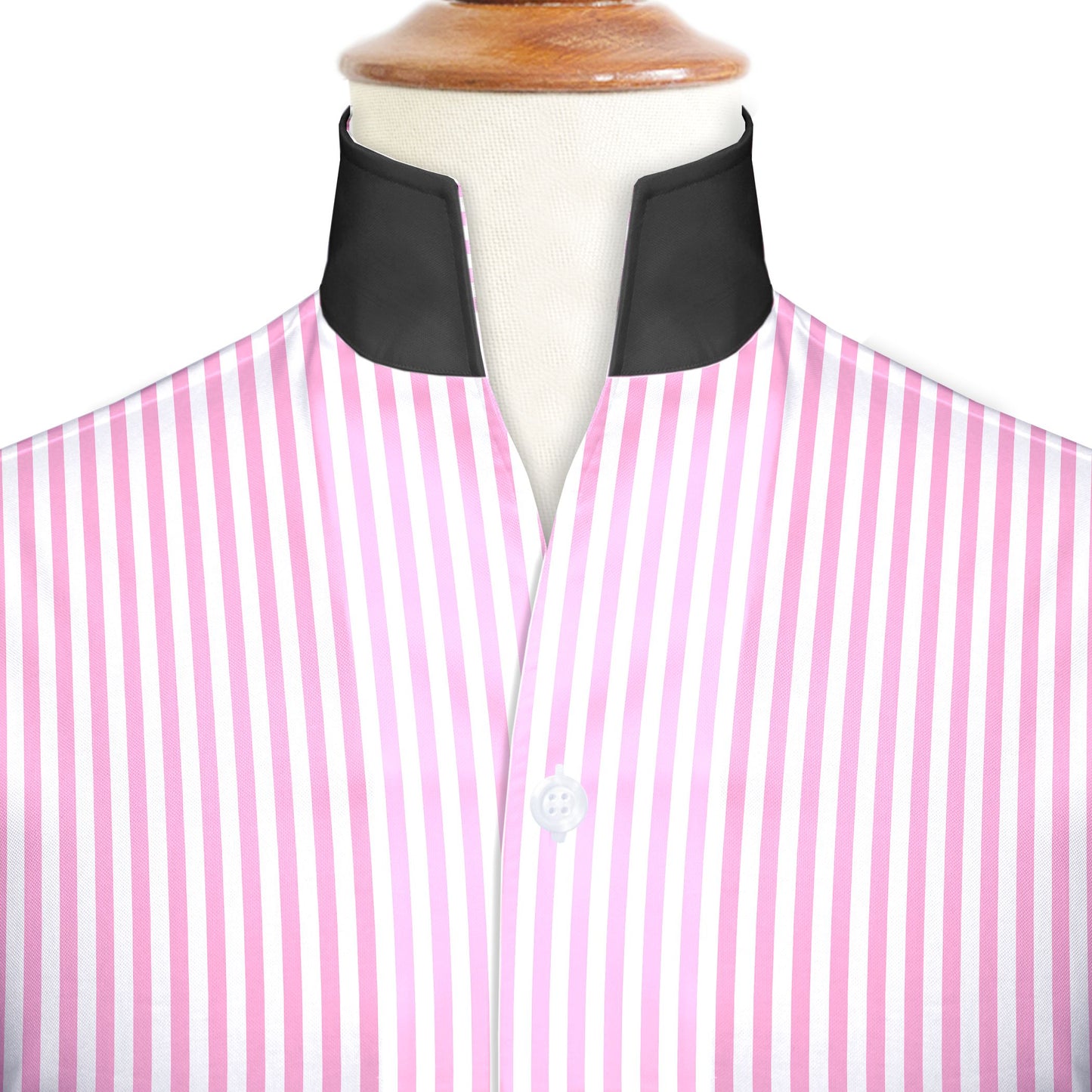 Pink Striped One Piece Collar Shirt For Men Gift Giza Cotton Satin High Tall Neck Stiff Collar Shirt Chinese Mandarin Band Collar Dress Shirt