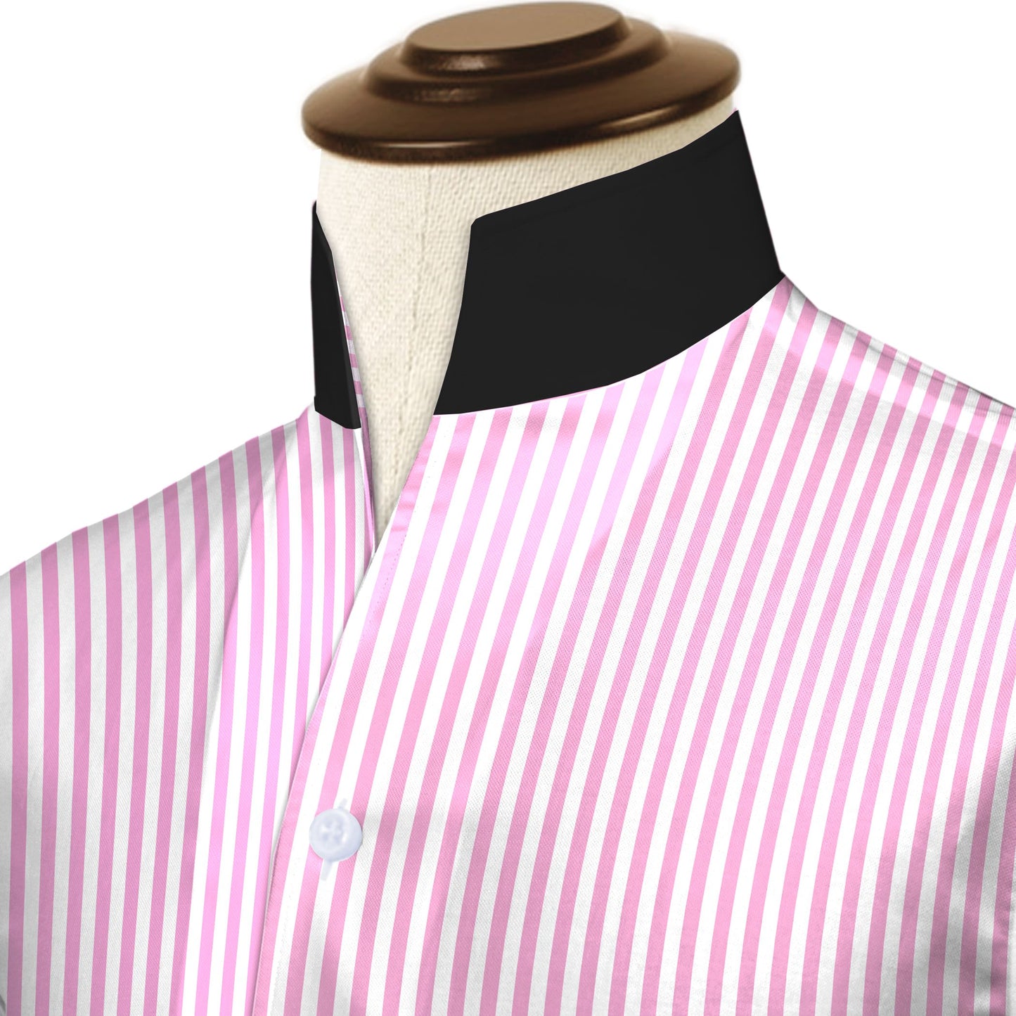 Pink Striped One Piece Collar Shirt For Men Gift Giza Cotton Satin High Tall Neck Stiff Collar Shirt Chinese Mandarin Band Collar Dress Shirt