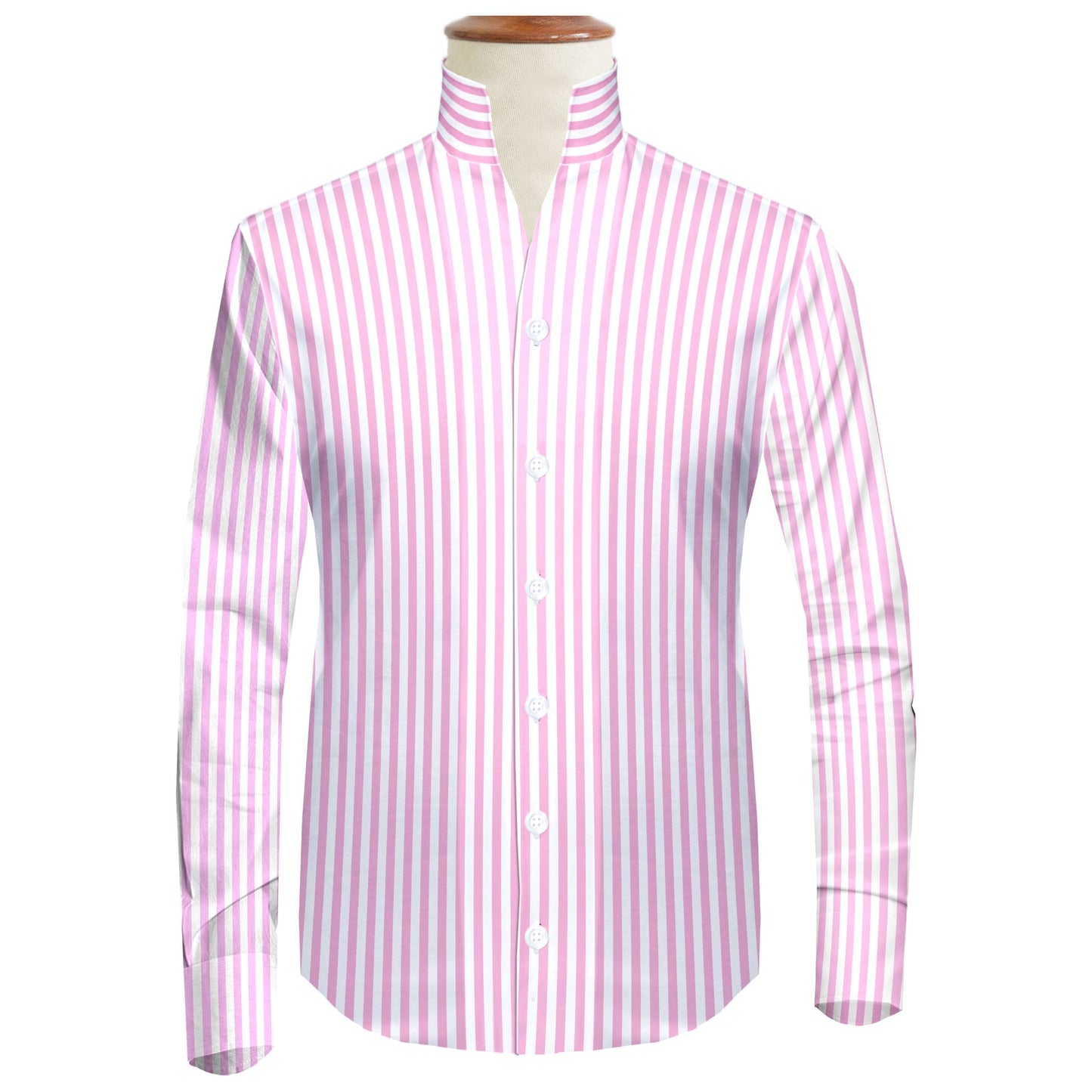 Pink Striped One Piece Collar Shirt For Men Gift Giza Cotton Satin High Tall Neck Stiff Collar Shirt Chinese Mandarin Band Collar Dress Shirt