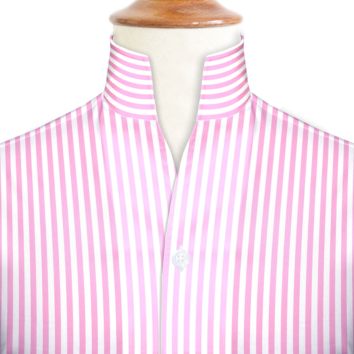 Pink Striped One Piece Collar Shirt For Men Gift Giza Cotton Satin High Tall Neck Stiff Collar Shirt Chinese Mandarin Band Collar Dress Shirt