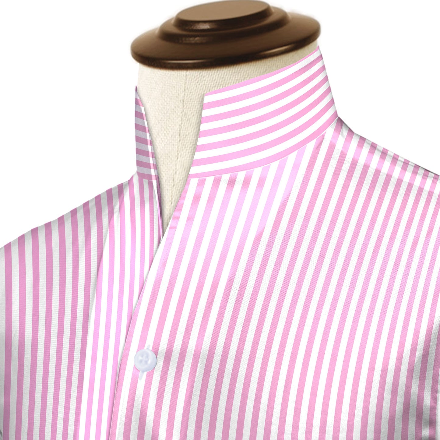 Pink Striped One Piece Collar Shirt For Men Gift Giza Cotton Satin High Tall Neck Stiff Collar Shirt Chinese Mandarin Band Collar Dress Shirt