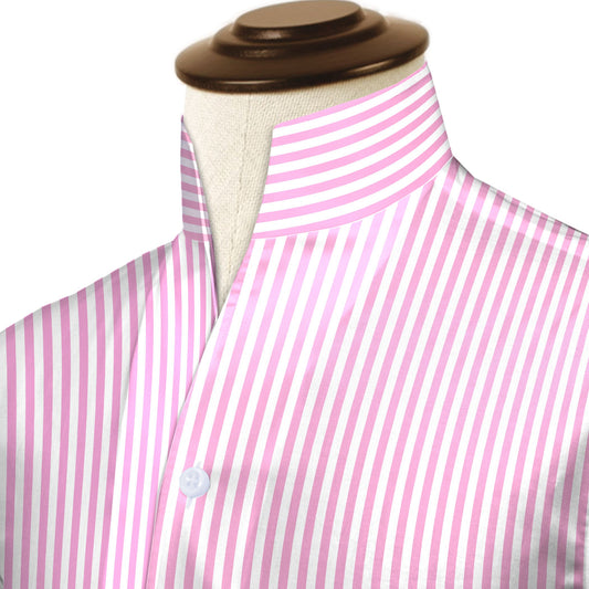 Pink Striped One Piece Collar Shirt For Men Gift Giza Cotton Satin High Tall Neck Stiff Collar Shirt Chinese Mandarin Band Collar Dress Shirt