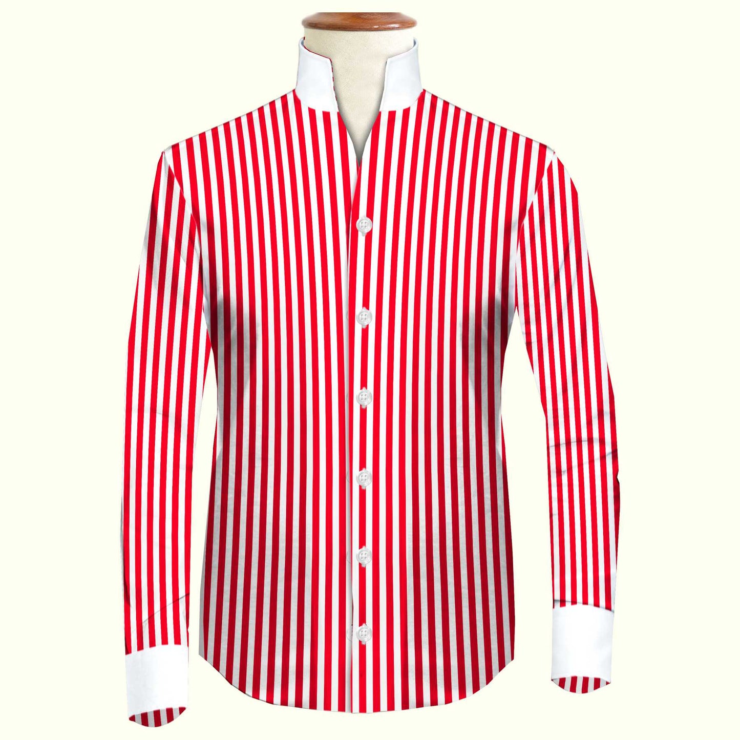 Red Striped One Piece Collar Shirt For Men Gift Giza Cotton Satin High Tall Neck Stiff Collar Shirt Chinese Mandarin Band Collar Dress Shirt