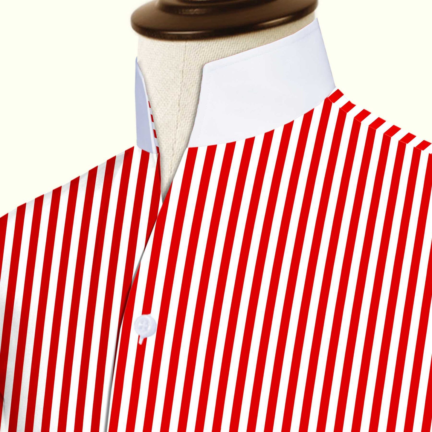 Red Striped One Piece Collar Shirt For Men Gift Giza Cotton Satin High Tall Neck Stiff Collar Shirt Chinese Mandarin Band Collar Dress Shirt