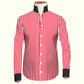 Red Striped One Piece Collar Shirt For Men Gift Giza Cotton Satin High Tall Neck Stiff Collar Shirt Chinese Mandarin Band Collar Dress Shirt