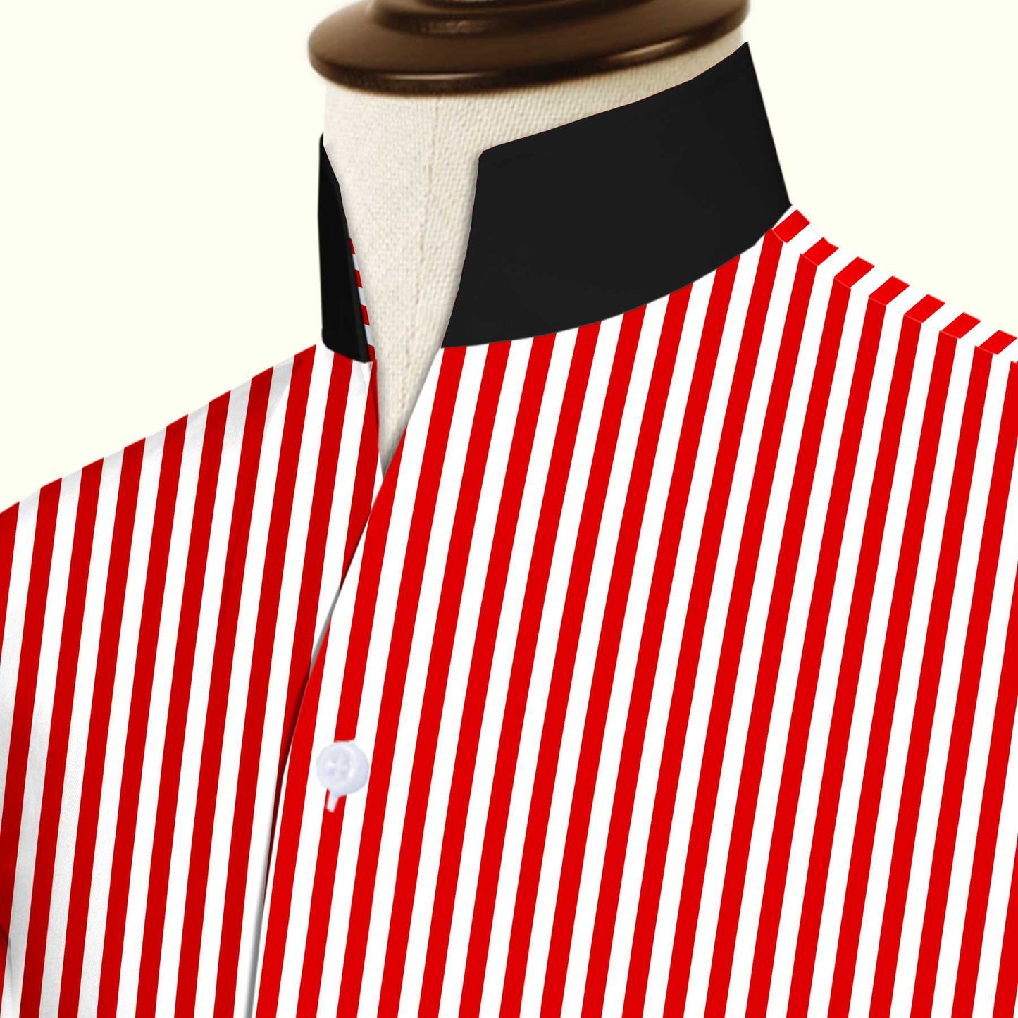 Red Striped One Piece Collar Shirt For Men Gift Giza Cotton Satin High Tall Neck Stiff Collar Shirt Chinese Mandarin Band Collar Dress Shirt