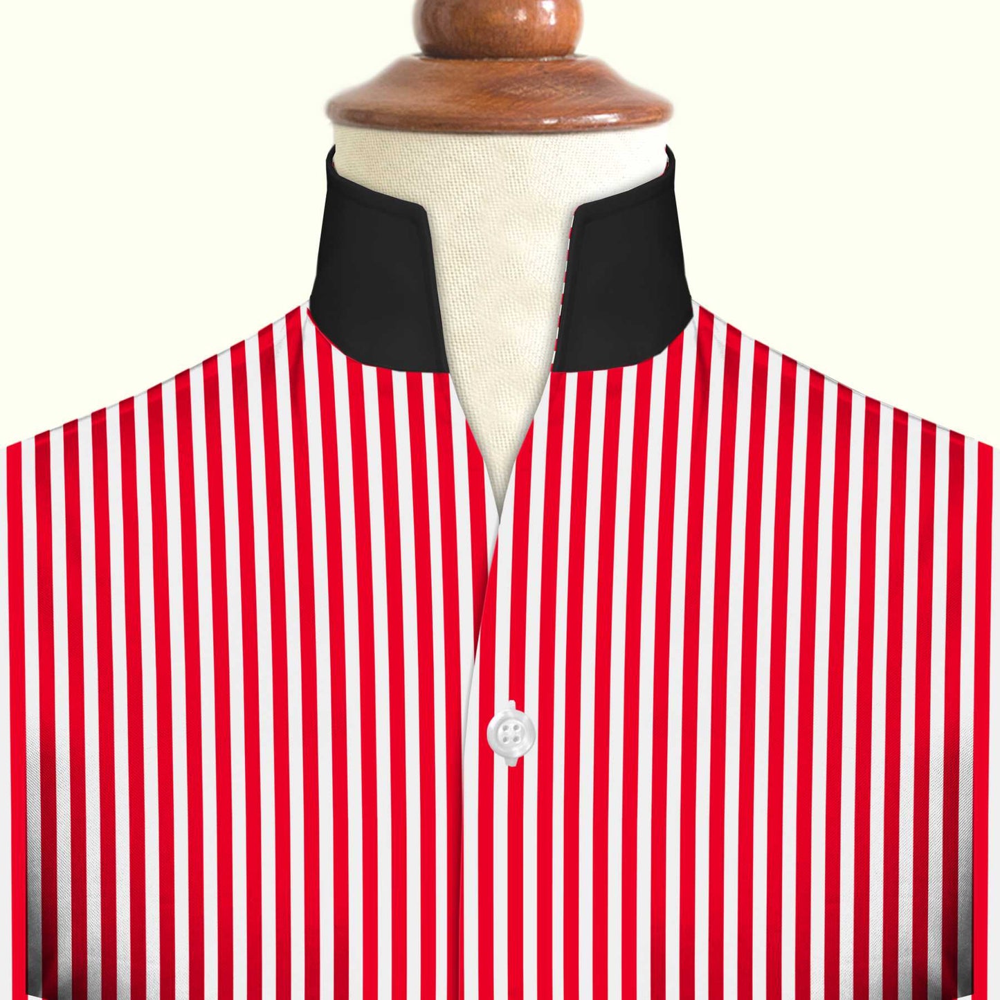 Red Striped One Piece Collar Shirt For Men Gift Giza Cotton Satin High Tall Neck Stiff Collar Shirt Chinese Mandarin Band Collar Dress Shirt