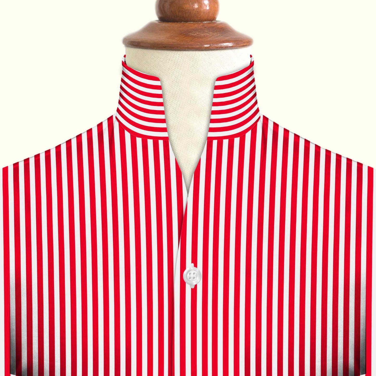 Red Striped One Piece Collar Shirt For Men Gift Giza Cotton Satin High Tall Neck Stiff Collar Shirt Chinese Mandarin Band Collar Dress Shirt