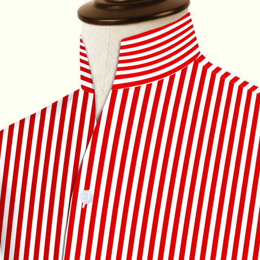 Red Striped One Piece Collar Shirt For Men Gift Giza Cotton Satin High Tall Neck Stiff Collar Shirt Chinese Mandarin Band Collar Dress Shirt