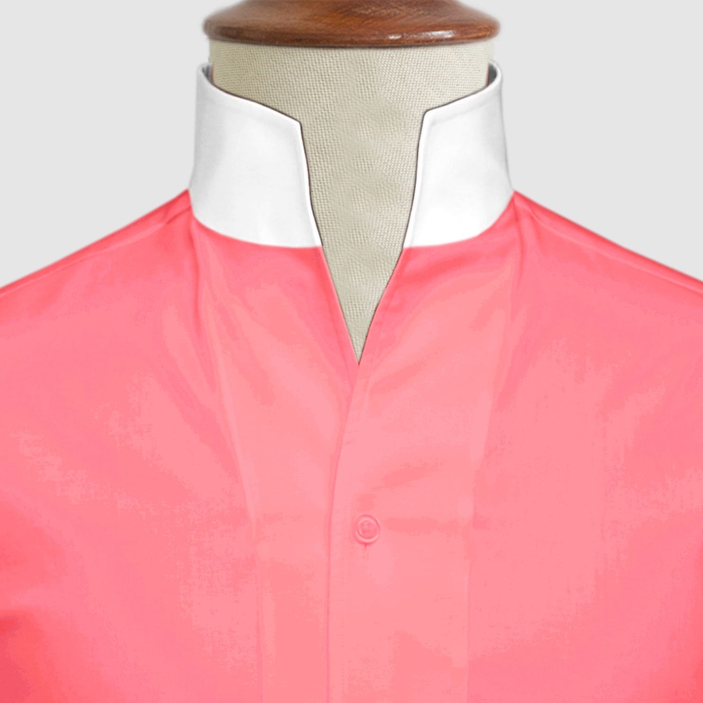 Rose Red One Piece Collar Shirt For Men Gift Giza Cotton Satin High Tall Neck Stiff Collar Shirt Chinese Mandarin Band Collar Dress Shirt