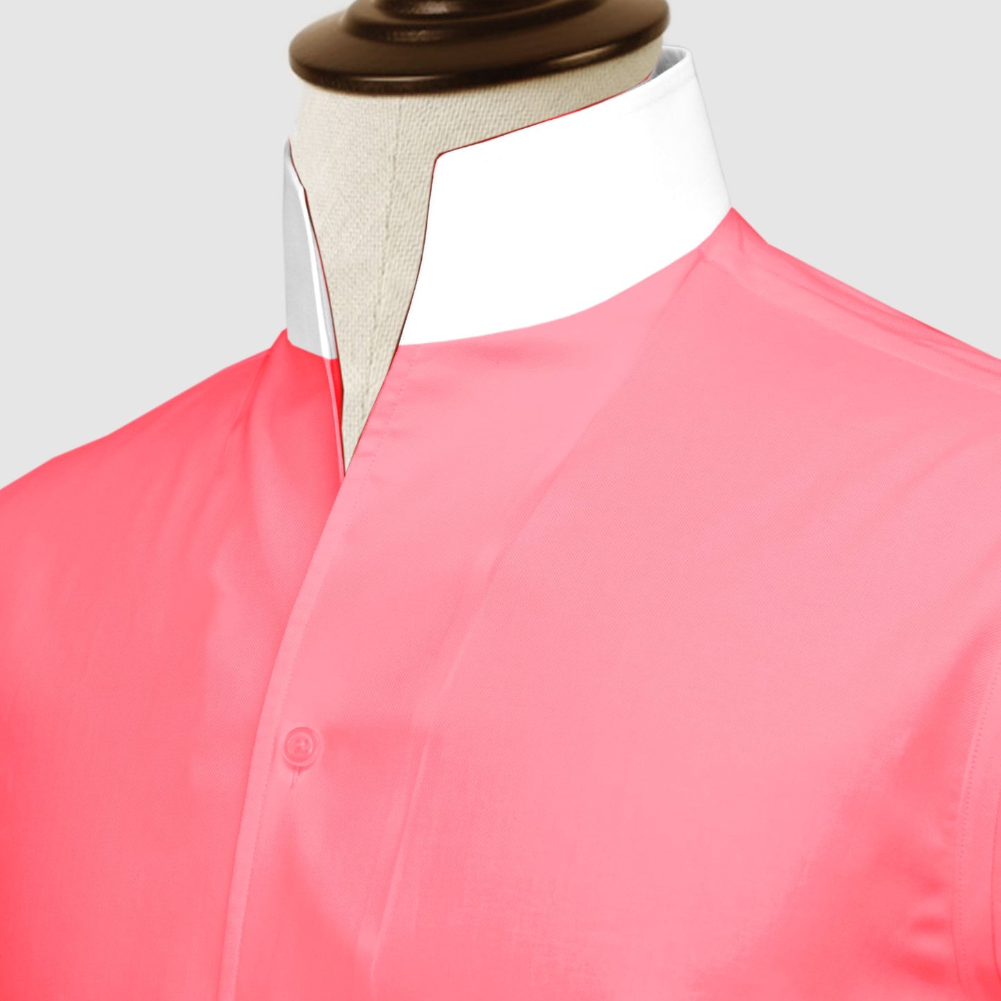 Rose Red One Piece Collar Shirt For Men Gift Giza Cotton Satin High Tall Neck Stiff Collar Shirt Chinese Mandarin Band Collar Dress Shirt