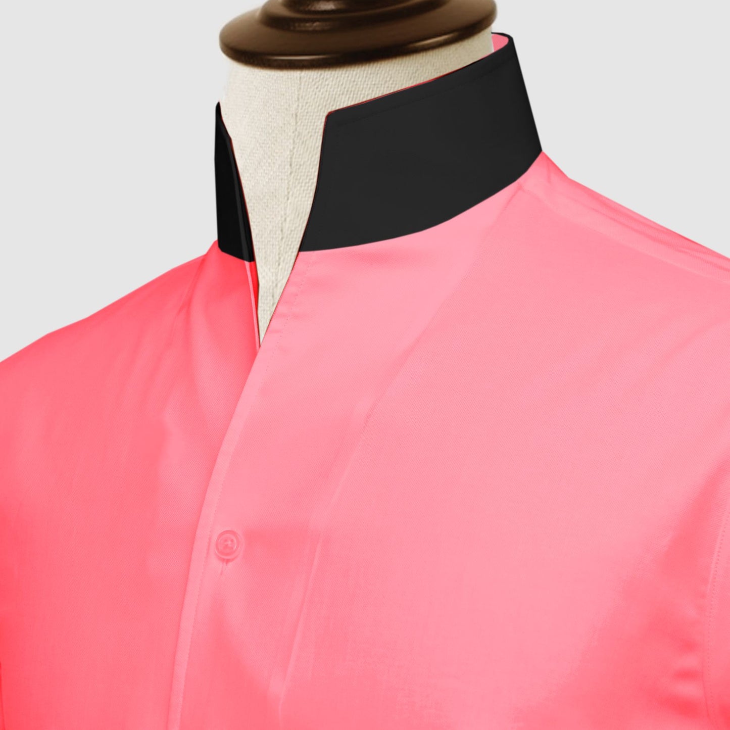 Rose Red One Piece Collar Shirt For Men Gift Giza Cotton Satin High Tall Neck Stiff Collar Shirt Chinese Mandarin Band Collar Dress Shirt