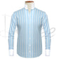 Sky Blue Striped One Piece Collar Shirt For Men Gift Giza Cotton Satin High Tall Neck Stiff Collar Shirt Chinese Mandarin Band Collar Dress Shirt
