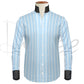 Sky Blue Striped One Piece Collar Shirt For Men Gift Giza Cotton Satin High Tall Neck Stiff Collar Shirt Chinese Mandarin Band Collar Dress Shirt