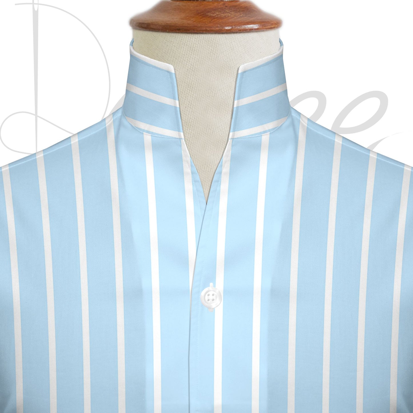 Sky Blue Striped One Piece Collar Shirt For Men Gift Giza Cotton Satin High Tall Neck Stiff Collar Shirt Chinese Mandarin Band Collar Dress Shirt