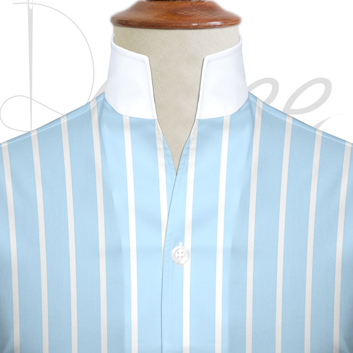 Sky Blue Striped One Piece Collar Shirt For Men Gift Giza Cotton Satin High Tall Neck Stiff Collar Shirt Chinese Mandarin Band Collar Dress Shirt