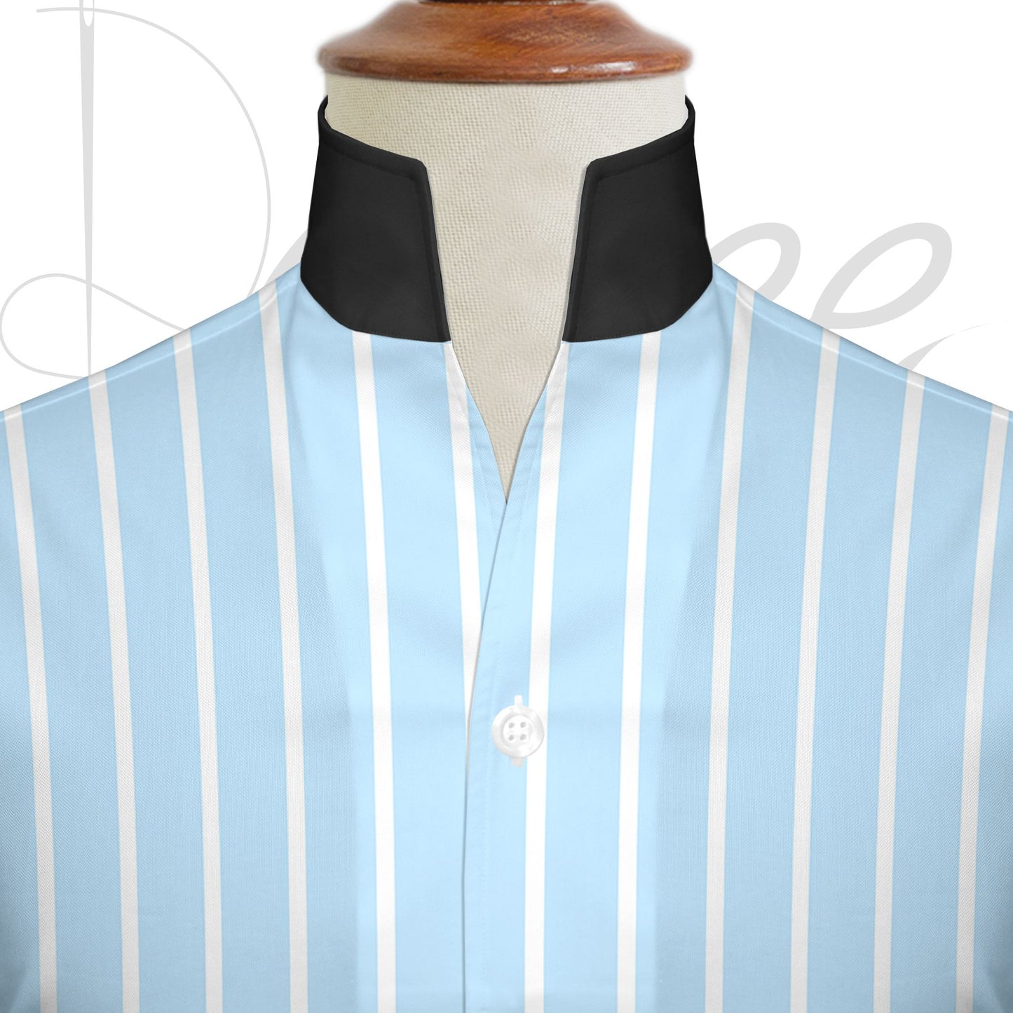 Sky Blue Striped One Piece Collar Shirt For Men Gift Giza Cotton Satin High Tall Neck Stiff Collar Shirt Chinese Mandarin Band Collar Dress Shirt