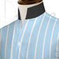 Sky Blue Striped One Piece Collar Shirt For Men Gift Giza Cotton Satin High Tall Neck Stiff Collar Shirt Chinese Mandarin Band Collar Dress Shirt