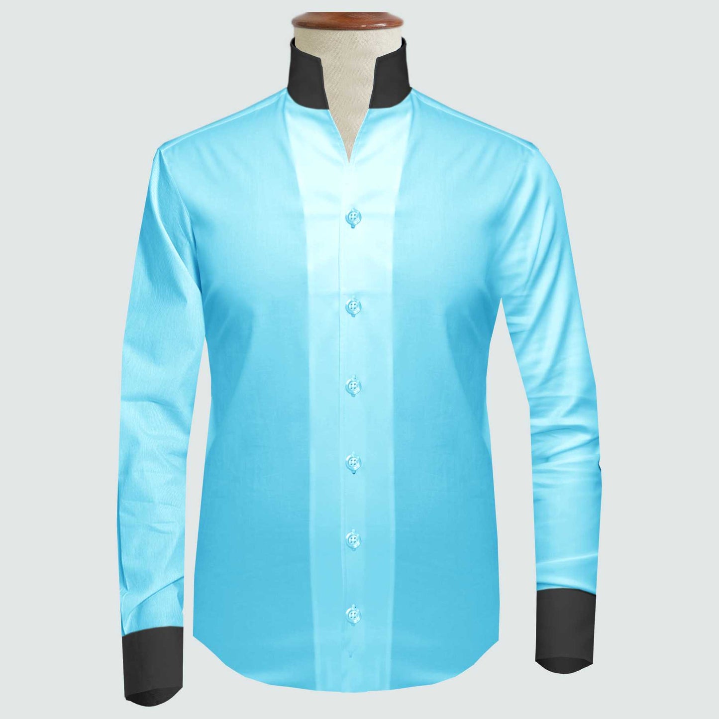 Sea Blue One Piece Collar Shirt For Men Gift Giza Cotton Satin High Tall Neck Stiff Collar Shirt Chinese Mandarin Band Collar Dress Shirt