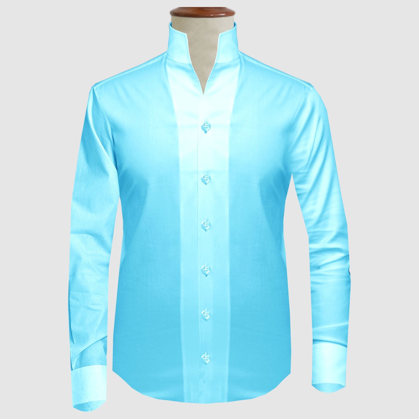 Sea Blue One Piece Collar Shirt For Men Gift Giza Cotton Satin High Tall Neck Stiff Collar Shirt Chinese Mandarin Band Collar Dress Shirt