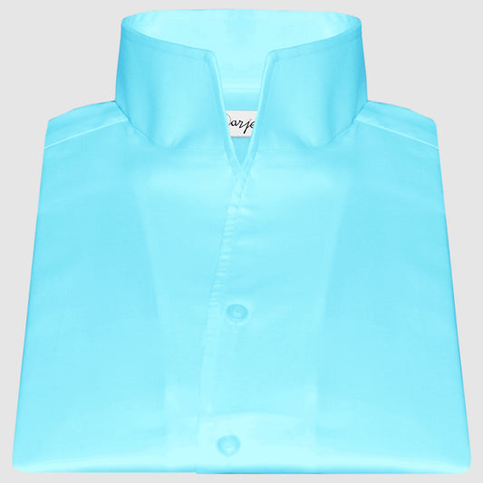Sea Blue One Piece Collar Shirt For Men Gift Giza Cotton Satin High Tall Neck Stiff Collar Shirt Chinese Mandarin Band Collar Dress Shirt