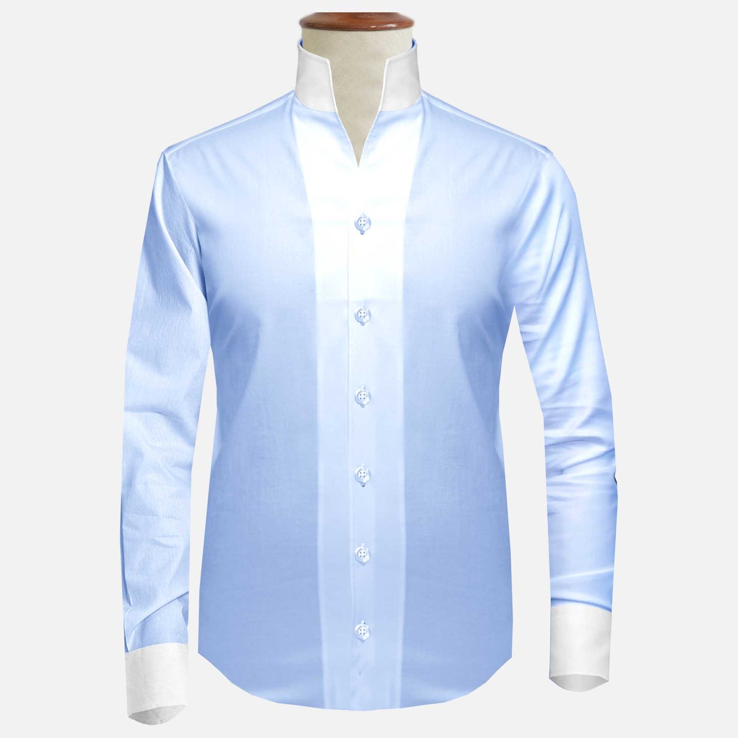 Sky Blue One Piece Collar Shirt For Men Gift Giza Cotton Satin High Tall Neck Stiff Collar Shirt Chinese Mandarin Band Collar Dress Shirt