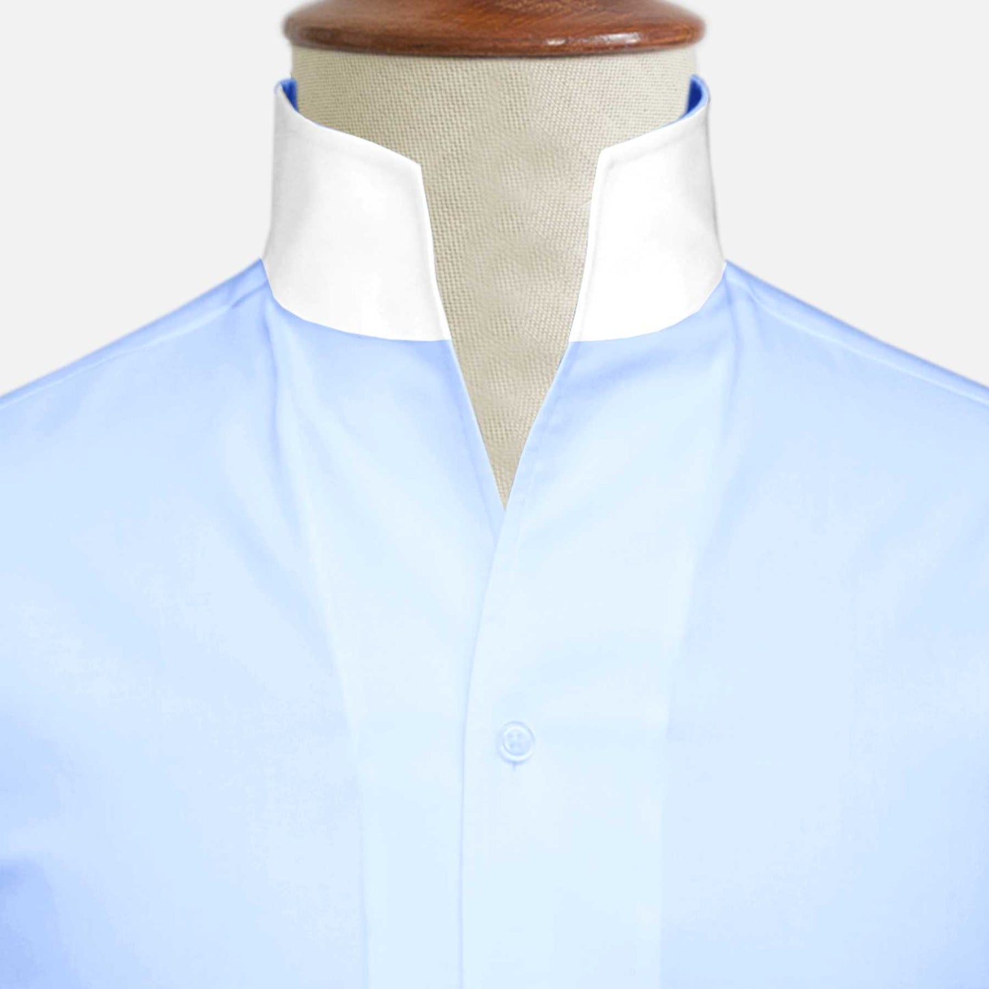 Sky Blue One Piece Collar Shirt For Men Gift Giza Cotton Satin High Tall Neck Stiff Collar Shirt Chinese Mandarin Band Collar Dress Shirt