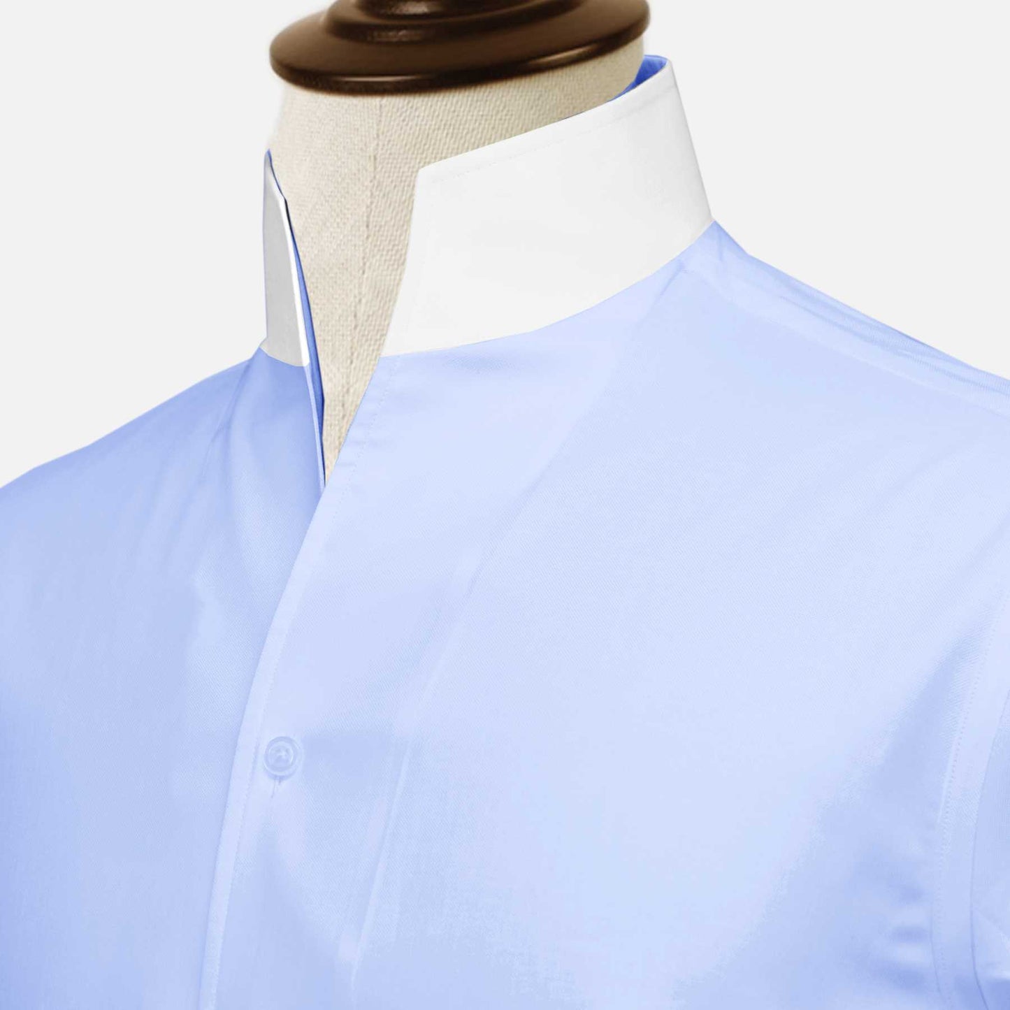 Sky Blue One Piece Collar Shirt For Men Gift Giza Cotton Satin High Tall Neck Stiff Collar Shirt Chinese Mandarin Band Collar Dress Shirt