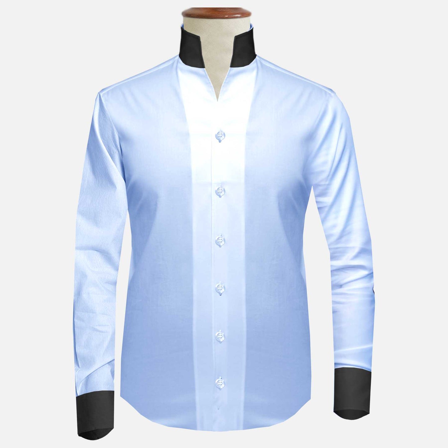Sky Blue One Piece Collar Shirt For Men Gift Giza Cotton Satin High Tall Neck Stiff Collar Shirt Chinese Mandarin Band Collar Dress Shirt