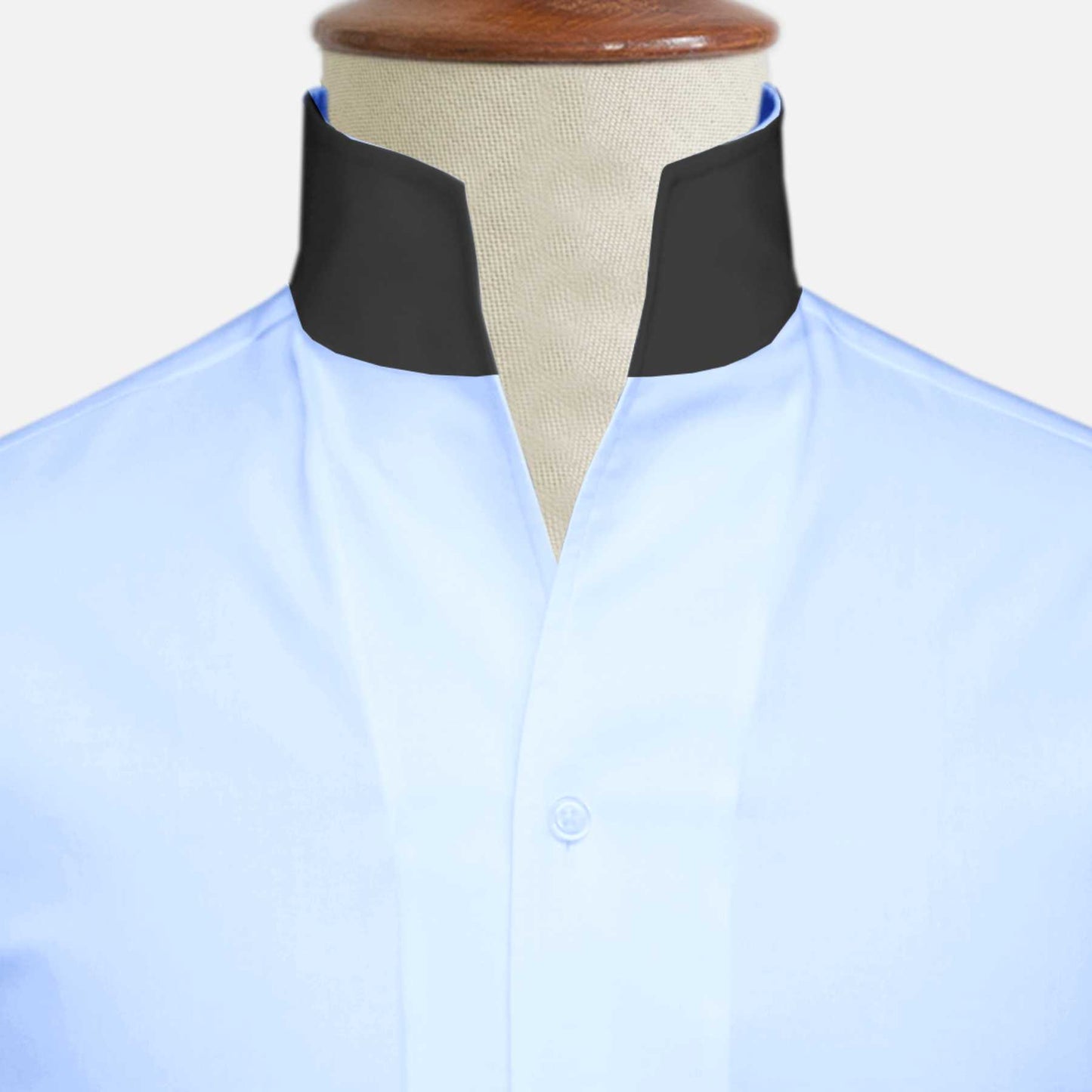 Sky Blue One Piece Collar Shirt For Men Gift Giza Cotton Satin High Tall Neck Stiff Collar Shirt Chinese Mandarin Band Collar Dress Shirt
