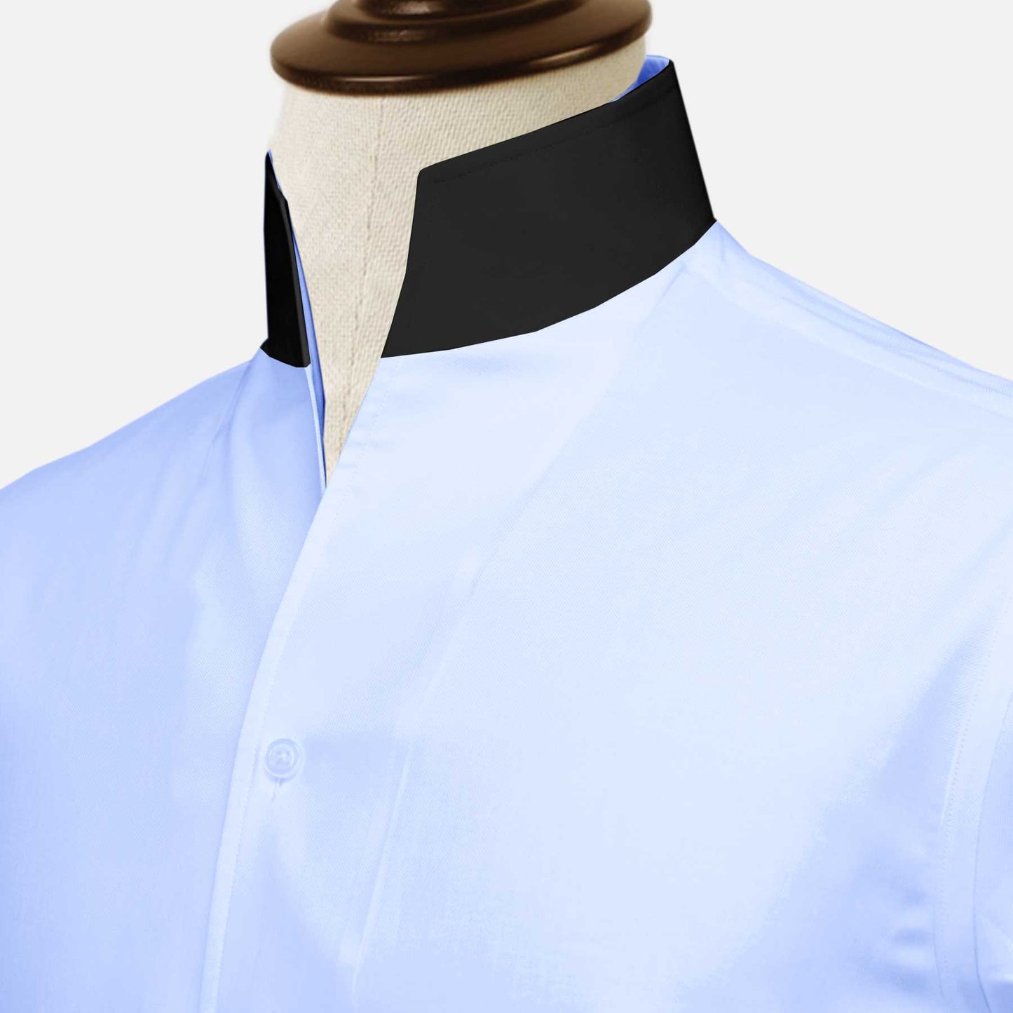 Sky Blue One Piece Collar Shirt For Men Gift Giza Cotton Satin High Tall Neck Stiff Collar Shirt Chinese Mandarin Band Collar Dress Shirt