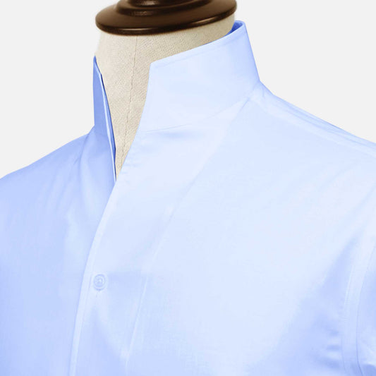 Sky Blue One Piece Collar Shirt For Men Gift Giza Cotton Satin High Tall Neck Stiff Collar Shirt Chinese Mandarin Band Collar Dress Shirt