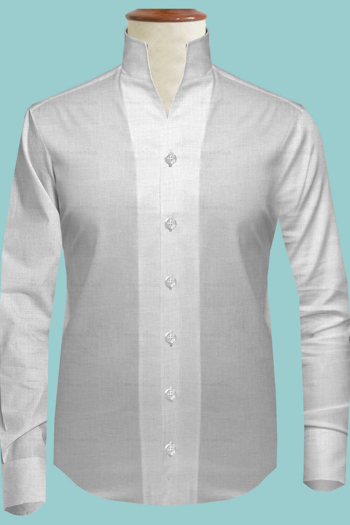 White Linen High One Piece Stand Collar Shirt