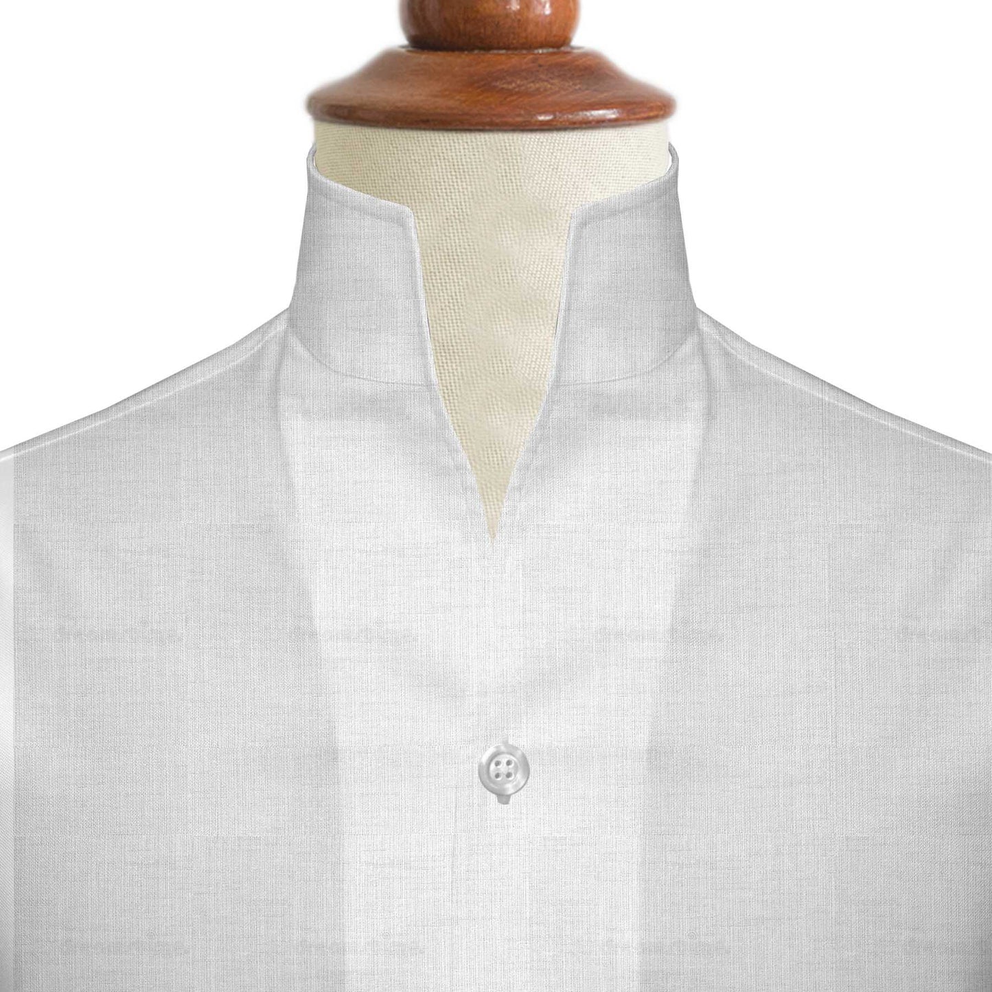 White Linen High One Piece Stand Collar Shirt