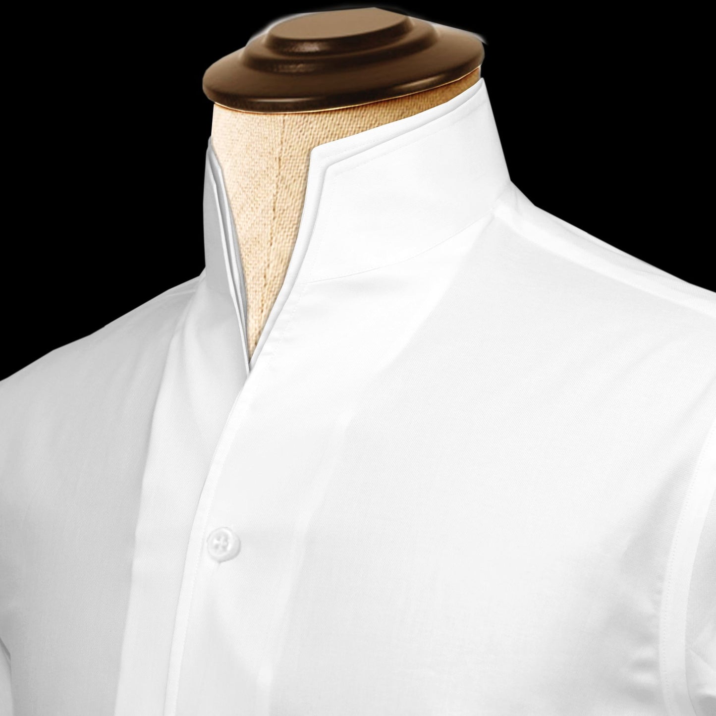 Men White Shirt Double High Collar Shirt Buttonless V Collar Shirt High Tall Neck Mandarin Collar Contrast Inner High Band Collar Shirt