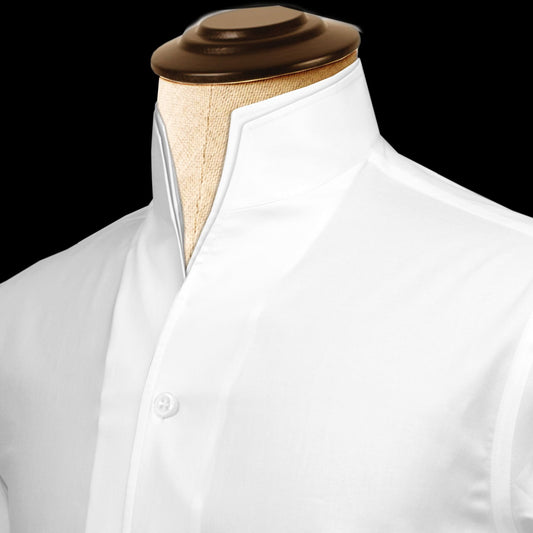 Men White Shirt Double High Collar Shirt Buttonless V Collar Shirt High Tall Neck Mandarin Collar Contrast Inner High Band Collar Shirt