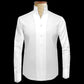 Men White Shirt Double High Collar Shirt Buttonless V Collar Shirt High Tall Neck Mandarin Collar Contrast Inner High Band Collar Shirt