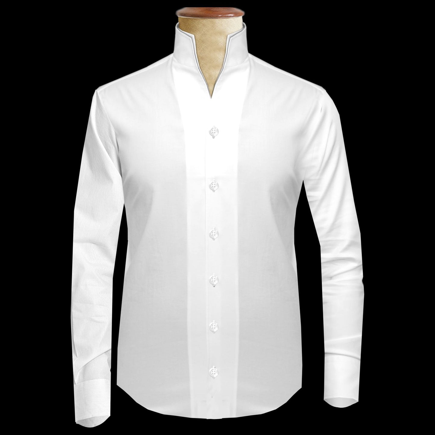 Men White Shirt Double High Collar Shirt Buttonless V Collar Shirt High Tall Neck Mandarin Collar Contrast Inner High Band Collar Shirt