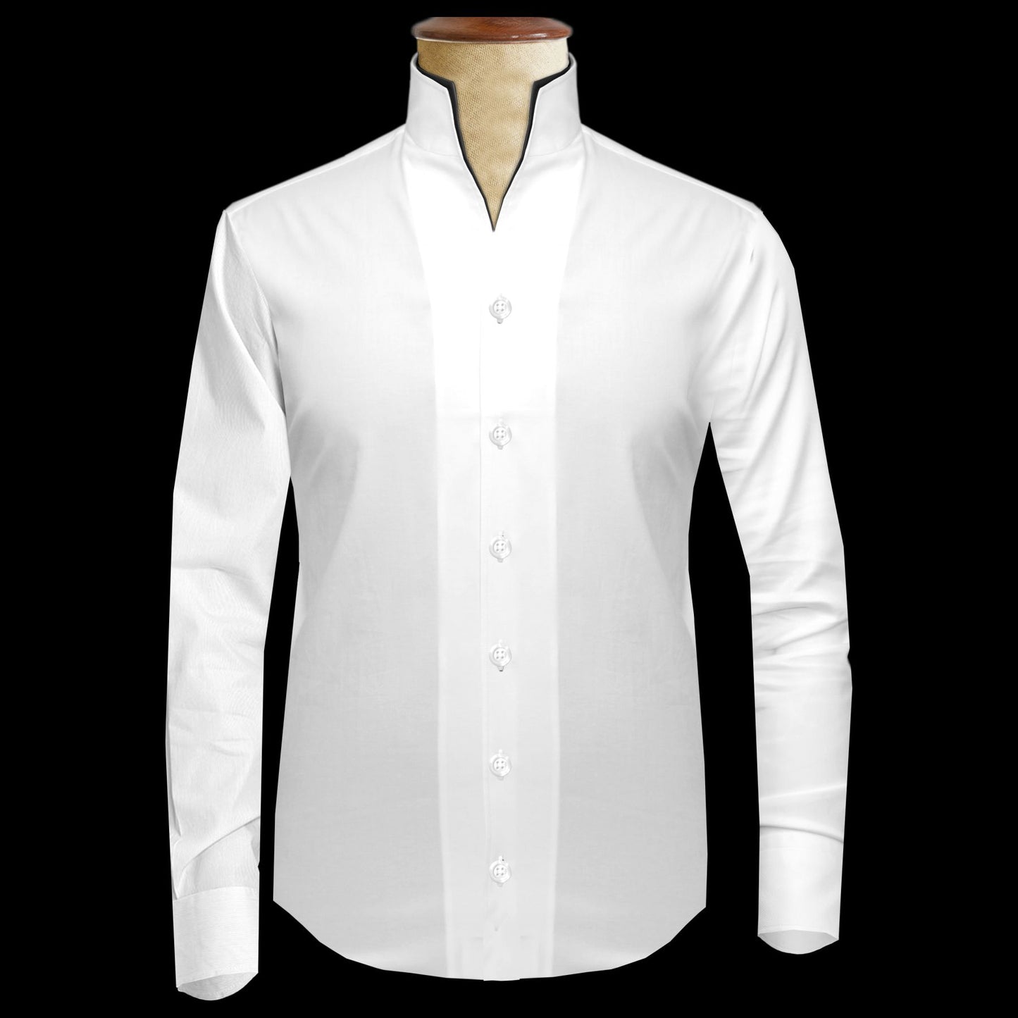 Men White Shirt Double High Collar Shirt Buttonless V Collar Shirt High Tall Neck Mandarin Collar Contrast Inner High Band Collar Shirt